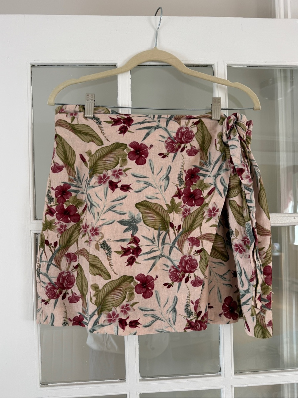 Maison d’Amelie Floral Wrap Mini Skirt in Pink and Burgundy